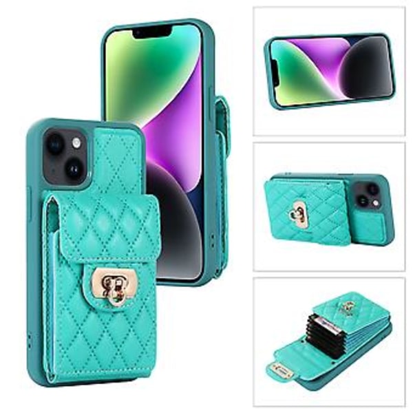Läderfodral med kortfack för iPhone 14 Plus (Mintgrön)