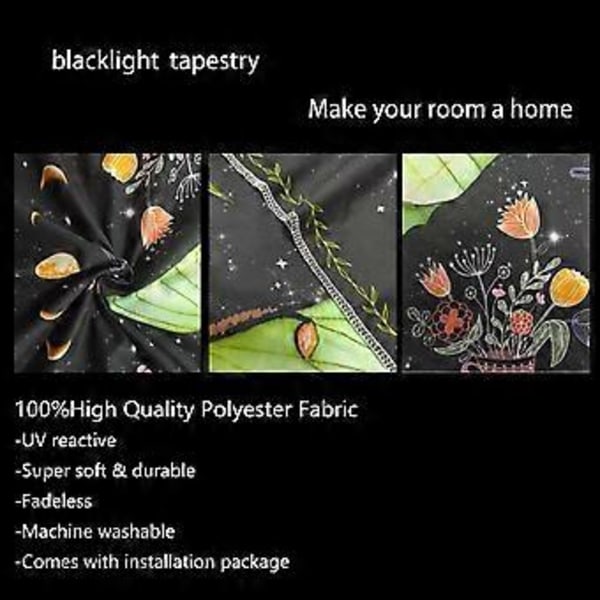 Fjärilstapet Psykedelisk, UV-reaktiv Fluorescerande Tapet för Väggdekoration Vardagsrum (150 cm 130 cm)