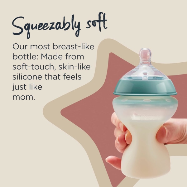 Soft Feel Silicone Baby Bottle, Slow Flow Breast-Like Nipple with