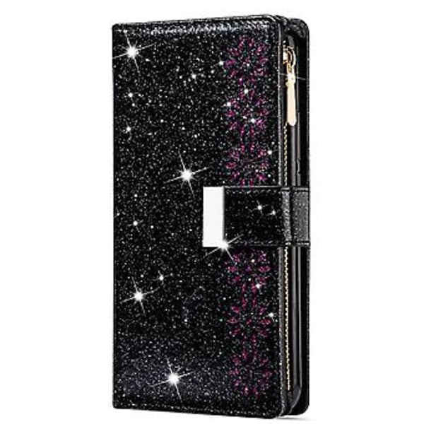 Glitter lynlås læderetui til Huawei Mate 20 Pro (Sort)