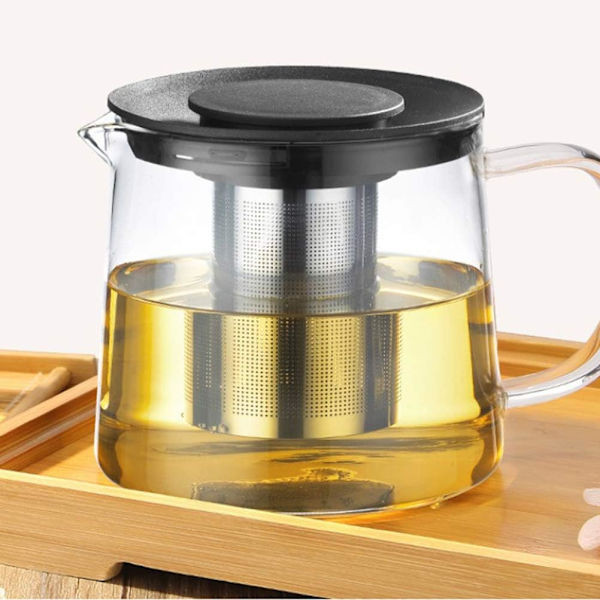 Glas tekande med varmebestandig rustfrit stål teinfuser til te, klar 1500ml