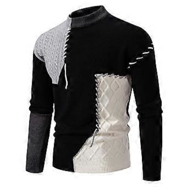 Heklede gensere for menn, Pullover skjorter avslappet høst vinter skjorte (L Grå)