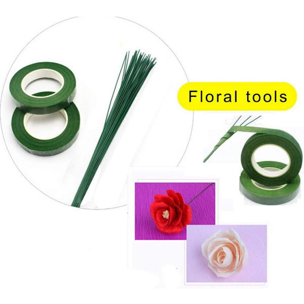 Blomsterarrangementssæt, blomstertape og blomstertråd med skærer,G