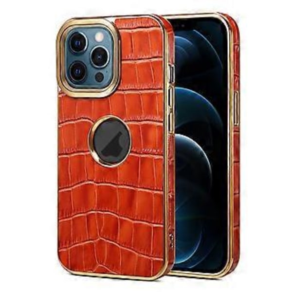 Denior Krokodil-Texturerat PU-fodral för iPhone 12 Pro Max (Mocha Brown)