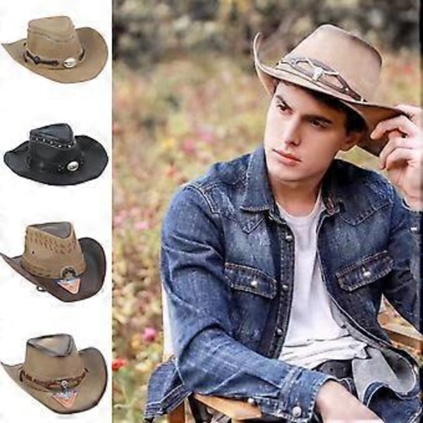 Cowboyhat med bredt bælte, perfekt til western-temafester og festivaler, kostume cosplay rekvisitter, ornament brun (brun)