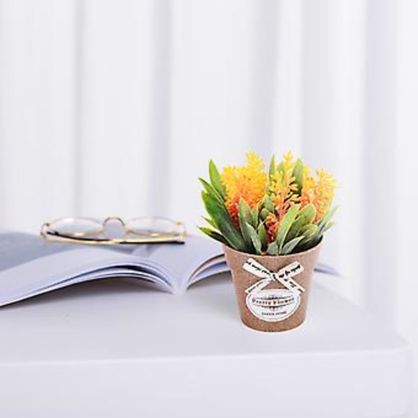 Konstgjord Falsk Mini Bonsai Blomma I Vas Kruka Kontor Hem Rum Bordsdekoration (Gul)