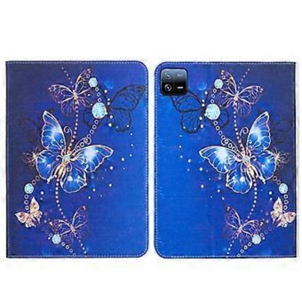 Tegneveske i lær for Xiaomi Pad 6 / 6 Pro 2023 (Lilla sommerfugl)
