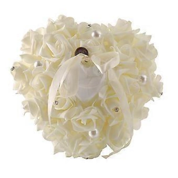 Ringbærerpute Flott Visuell Effekt Dekorativ Kunstig Perle Bryllupsforlovelsesringpute for Brud Qinhai(Beige)