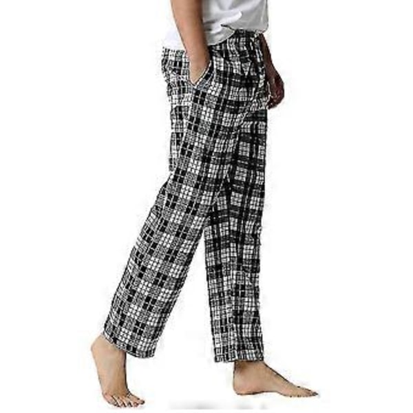 Herreternet bomulds pyjamasbukser/YY(3XL Sort.Hvid)