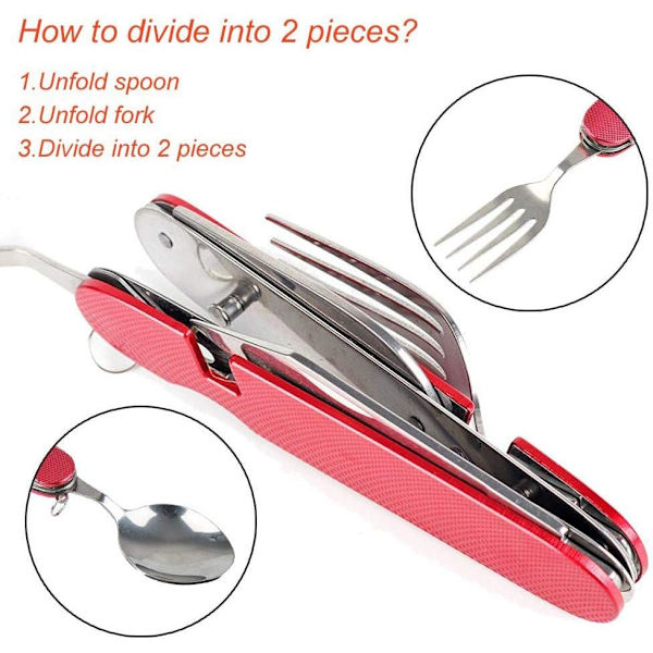 Campingbestick Kit 6 i 1 Rostfritt Stål Fällbart Bestick