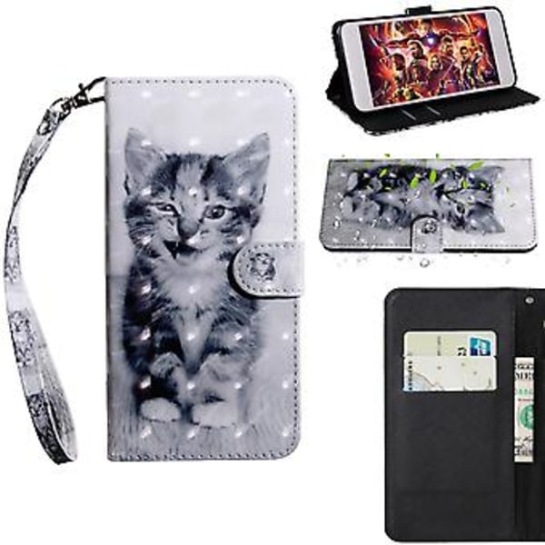 TPU + PU-nahkainen kotelo Galaxy S9:lle (Hymyilevä kissa)