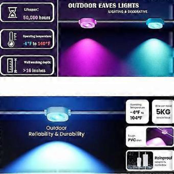 Permanenta Utomhus Takfotslampor Smart RGBIC App Fjärrkontroll LED DIY Scenlägen lampa (24 Lampor Europeisk Standard)