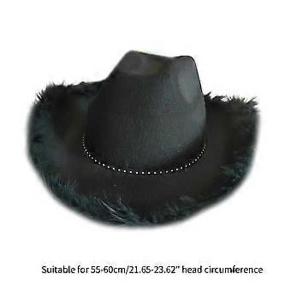 Furry Cowboy Hat med Fjer til Polterabend Disco Cowboy Hat Disco Hat til Skuespiller Skuespillerinde Natklub Bar Hvid (Hvid)