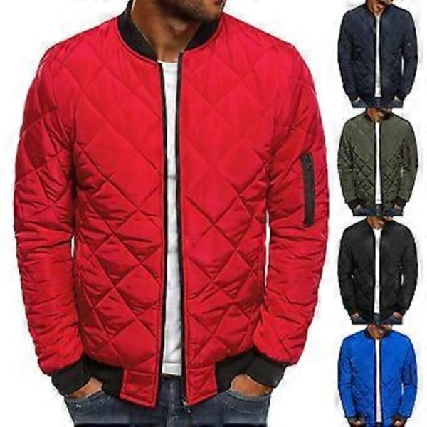 Fianao Solid Färgad Jacka Långärmad All-Match Zip Up Stå Krage Herrjacka för Kontor (XL Marinblå)