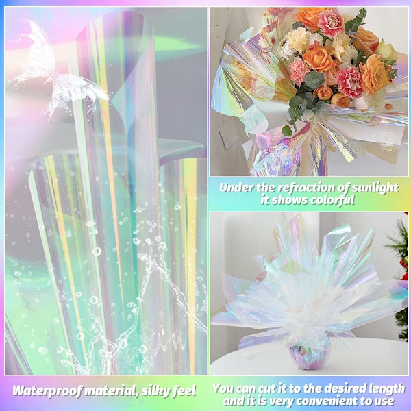 10 ark klar regnbågsfärgad cellofanark Cellofan presentpapper Iridescent presentinslagning transparent
