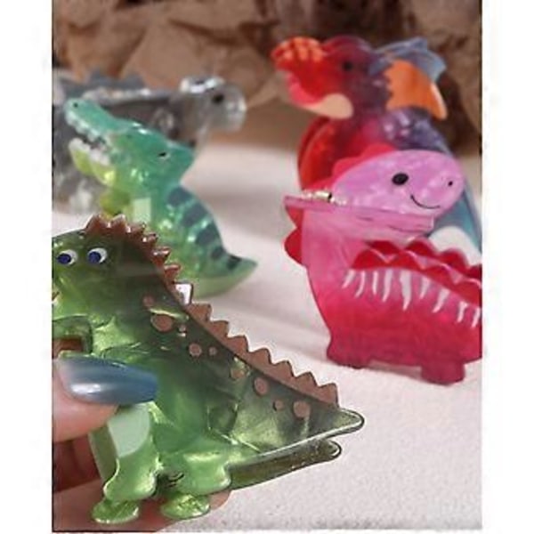 Morsomme tegneserie dinosaurer hårklyper Stor hårklemme Sklisikker hårtilbehør for kvinner, dame, jenter tynt tykt hår (Rødvinget drage 3)