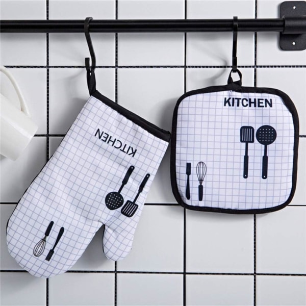 1 Oven Gloves + 1 Potholders Glove Cotton Lining Microwave Oven G