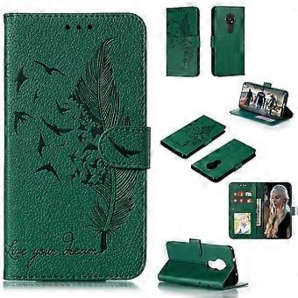 Litchi Design Imprint Feather Läderfodral med Plånboksställ för Nokia 7.2