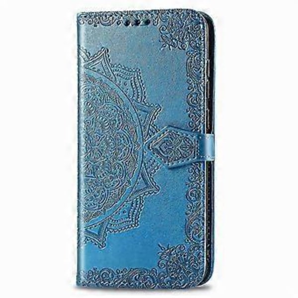 Iphone 11 Etui Læder Wallet Cover Præget Mandala Magnetisk Flip Beskyttelse Stødsikker - Blå