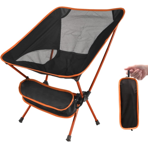 Orange Ultra Letvægts Sammenklappelig Campingstol, Bærbar Rygsæk