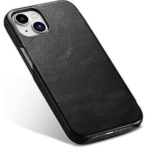 Läderfodral Kompatibelt med iPhone 13 mini - Vintage Stil Äkta Läder Flip Folio Design Cover - Inbyggd Magnetisk Stängning - svart