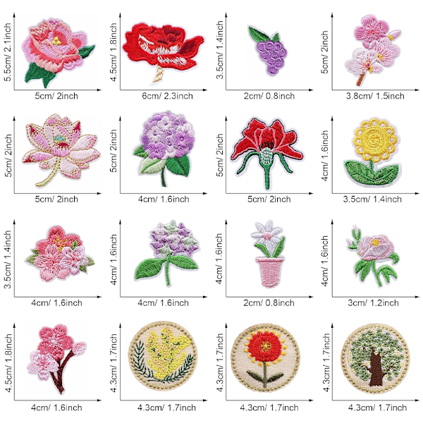 Broderi stryge-på patch, 23 stk. blandede blomster stryge-på patches applikationer til håndværk, syning, tøj