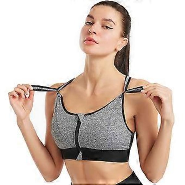 Sport-BH för kvinnor, hög effekt, dragkedja fram, plusstorlek, vadderad yoga push up-väst (XXL svart)