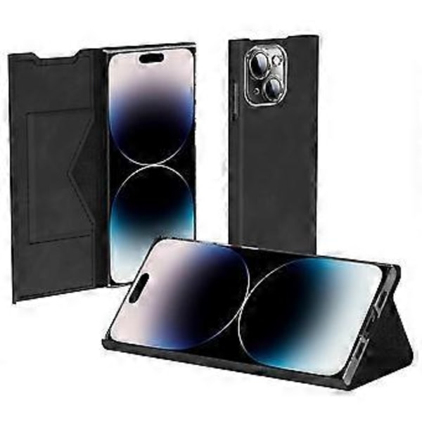 PU Læder+PC Stativ Telefonetui til iPhone 15 Plus, Nappa Struktur Kort Holder Telefon Cover (Style A)