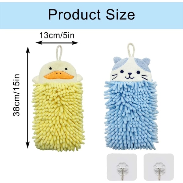 2 søte håndklær med dyremotiv, myke og fluffy mikrofiber