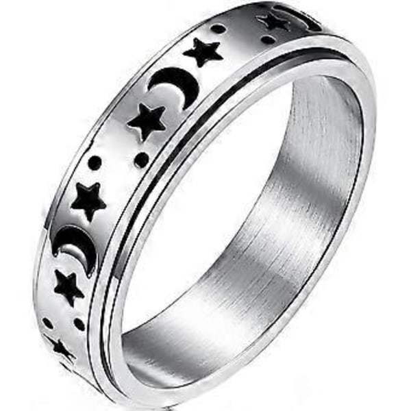 Titanium Stål Spinner Ringe Måne og Stjerne Fidget Ring Stressaflastende Angst Ring-5-77 (løber lille)