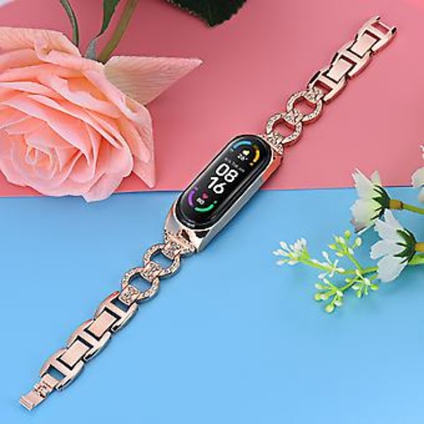 8-formet Diamant Alloy Urrem til Xiaomi Mi Band 6 / 5 (Rosaguld)
