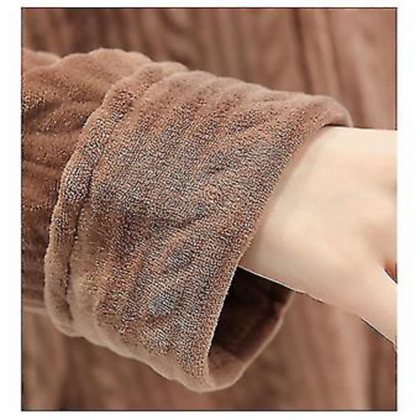 Dames Hættetrøje Badekåbe Varmt Blødt Kvinders Fleece Lynlås Lang Kåbe (XL Brun)