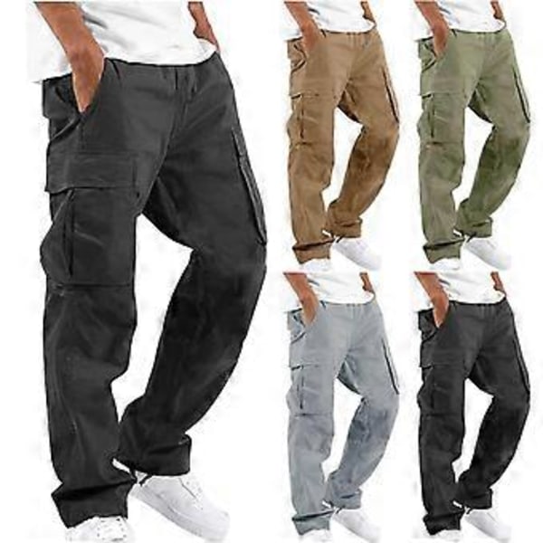 Cargo-bukser for menn, flerlommer, bånd, joggebukser, streetwear, avslappede herrebukser (M grønn)