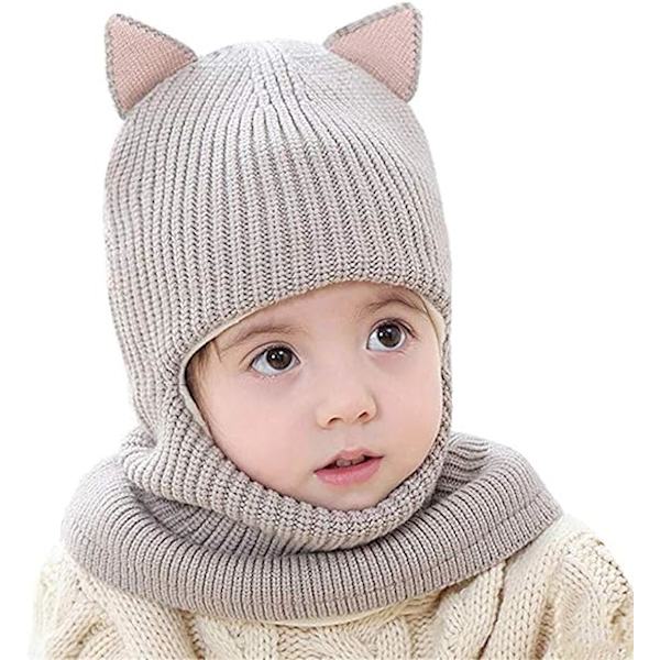 Barnelue Hette Skjerf Kappe Vinter Varm Lue Baby Strikket Pom Toddle