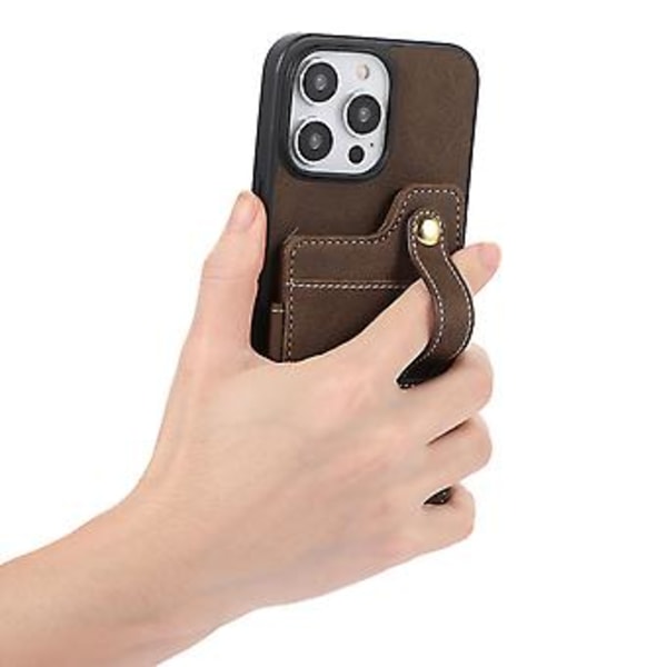 ABE Litchi Texturerat Kortplånboksfodral i PU för iPhone 14 (Khaki)
