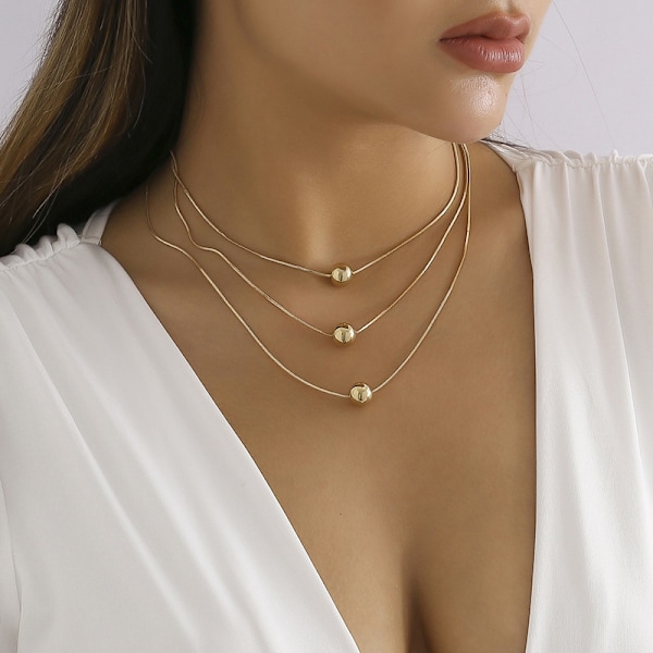 Guld Färg Koppar Pärlor Bohemian Choker Halsband med Gyllene Pärla