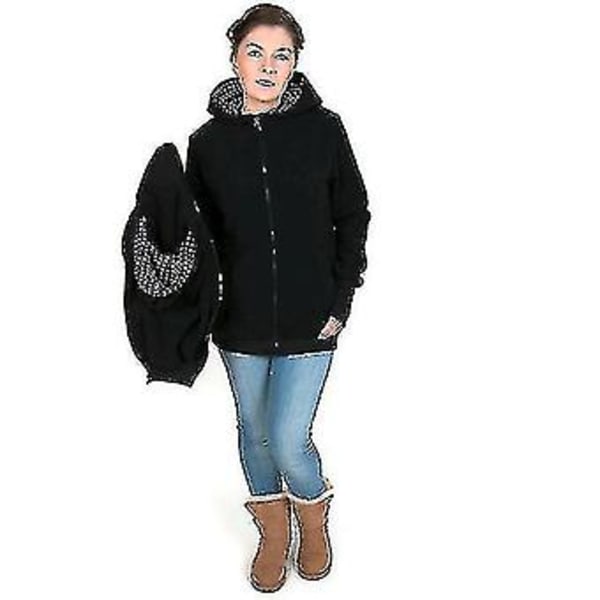 Multifunksjons Kenguru Hettestroffe Babybærerjakke Gravidjakke For Kvinner (XL Svart)