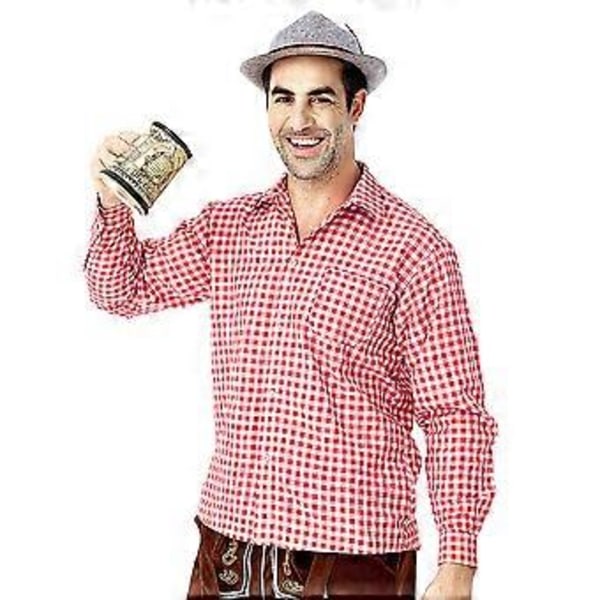 Saksalainen perinteinen miesten Oktoberfest-asu ruutupaita brodeeratut henkselit (XXL punainen ruutupaita)