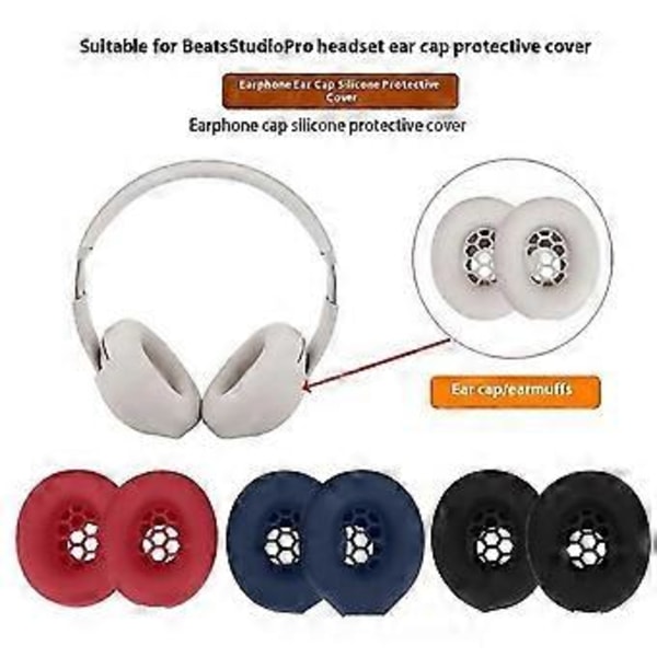 Beskyttende silikonsett for Beats Studio Pro med 2 ørekoppdeksler og hodebøyledeksel - Mørkeblå(Svart)