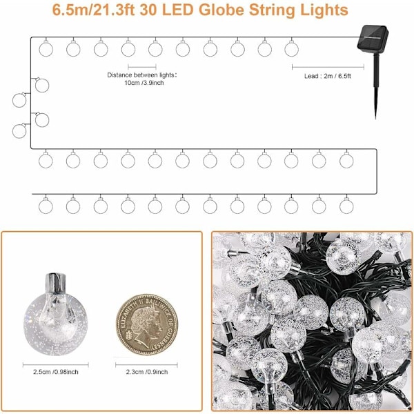 30 LED 6,5M Multicolor Solcelled Utendørs Julelys