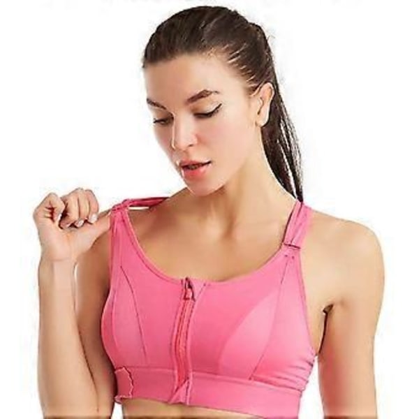 Sport-BH för kvinnor, hög effekt, dragkedja fram, plusstorlek, vadderad yoga push up-väst (XXL svart)