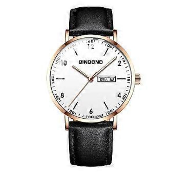 BINBOND B3820 Klockor, Färg: Svart Läder-Roséguld-Vit Svart Läder-Roséguld-Vit