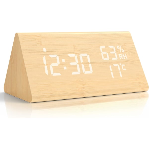 Trädigital väckarklocka, digital klocka med snooze/datum/T