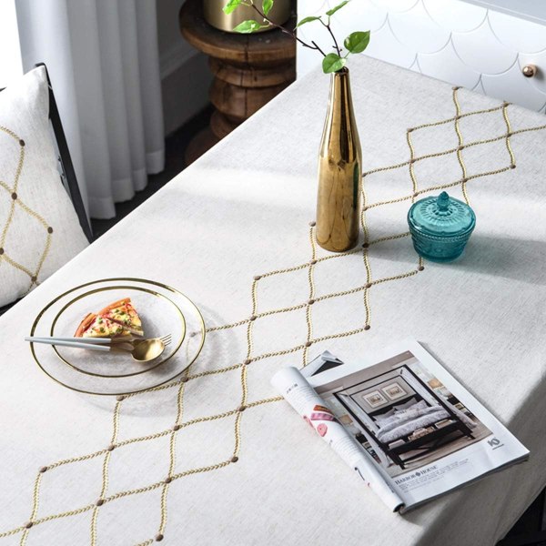 Broderad Geometrisk Rektangulär Duk Tjock Bomullslinne