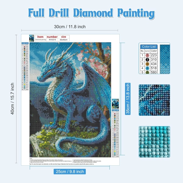 30x40cm Dragon Diamond Painting Kits til voksne, 5D Fantasy Drago