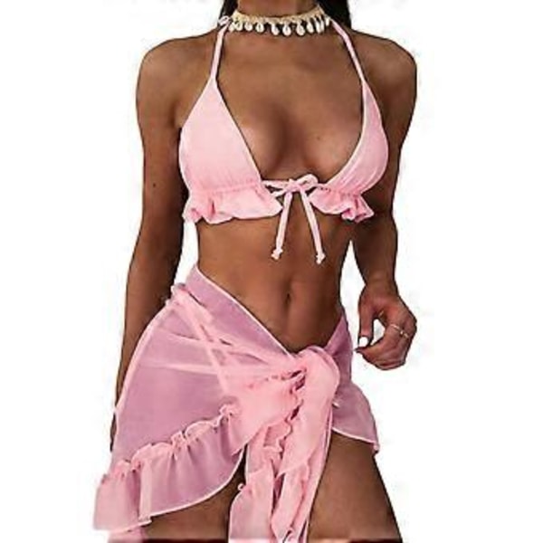 Naisten Bikinien Setti Nauhoitus Yksivärinen Uimapuku Stringit Uima-asut Seksikäs Pieni Rinta Rypytetty Uimapuku Kääre Uimapuvut Pinkki M(M Pinkki)