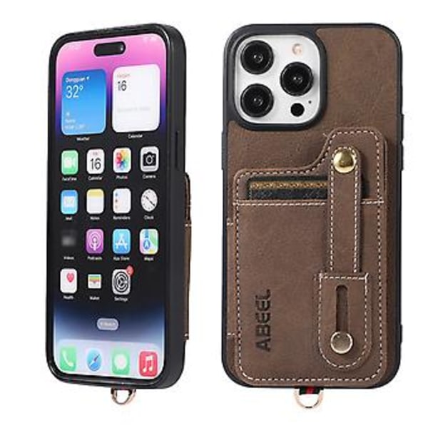 ABE Litchi-tekstuuri Kortti-lompakko PU-kotelo iPhone 15 Plus:lle (Khaki)