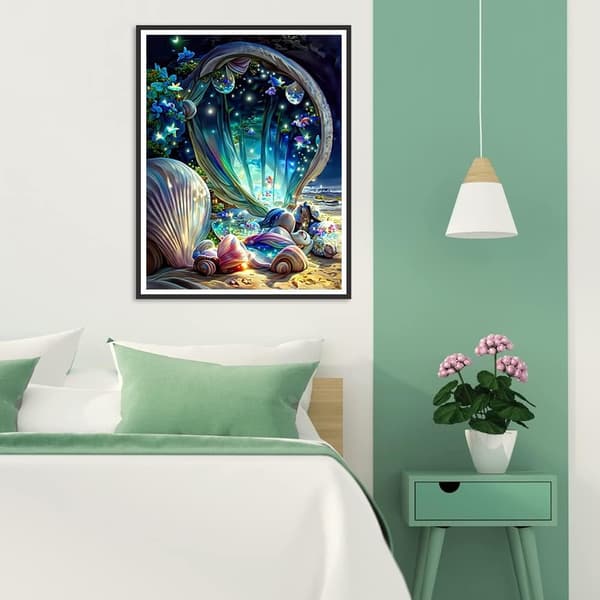 30 x 40 cm, Drømmende Strandskaller Diamantmaleri Broderi