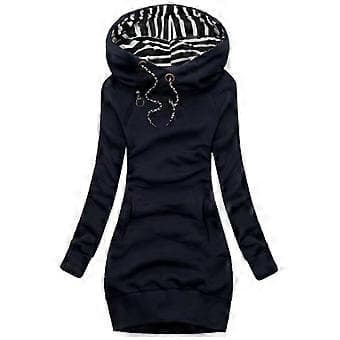 Dame mid-længde slim hoodie, afslappet efterår vinter sweatshirt (3XL Navy blå)