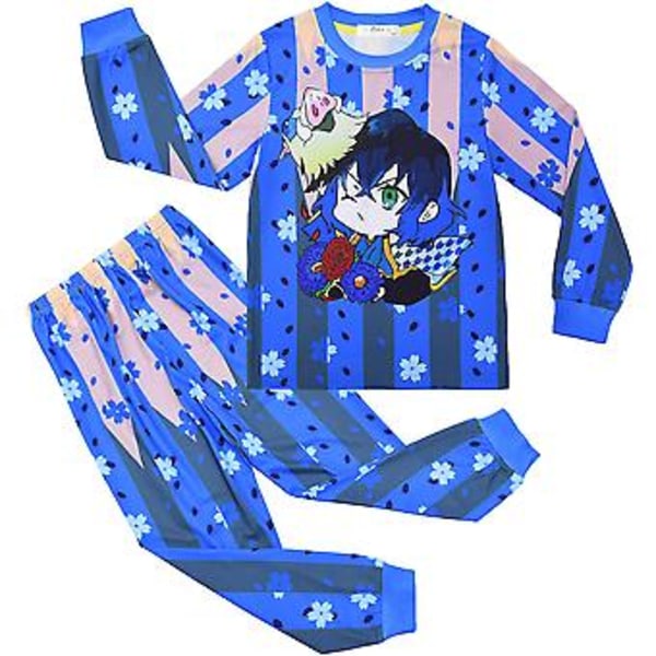 Påsk-Spöksläktare Demon Slayer Barn Hemkläder Långärmad Pyjamas Tvådelad Dräkt (150cm Marinblå)